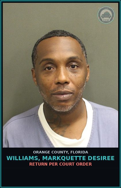 CCW arrest card for WILLIAMS, MARKQUETTE DESIREE in Orange County: RETURN PER COURT ORDER