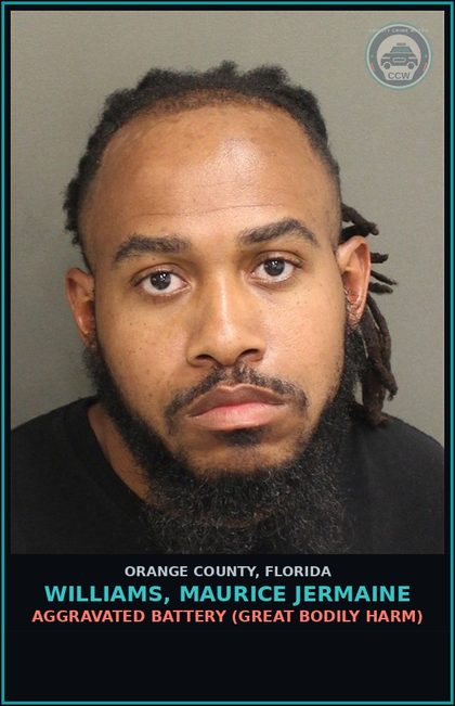 CCW arrest card for WILLIAMS, MAURICE JERMAINE in Orange County: AGGRAVATED BATTERY (GREAT BODILY HARM)