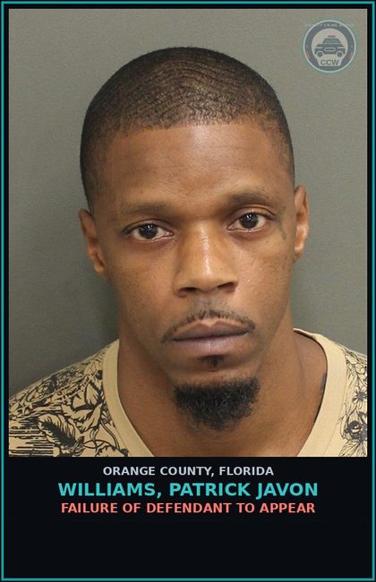 CCW arrest card for WILLIAMS, PATRICK JAVON in Orange County: FAILURE OF DEFENDANT TO APPEAR