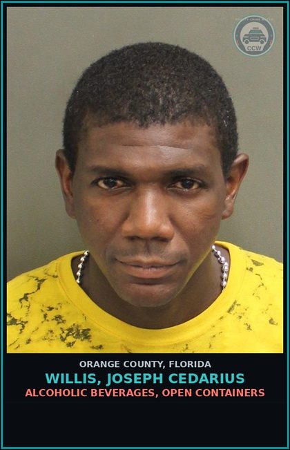CCW arrest card for WILLIS, JOSEPH CEDARIUS in Orange County: ALCOHOLIC BEVERAGES, OPEN CONTAINERS
