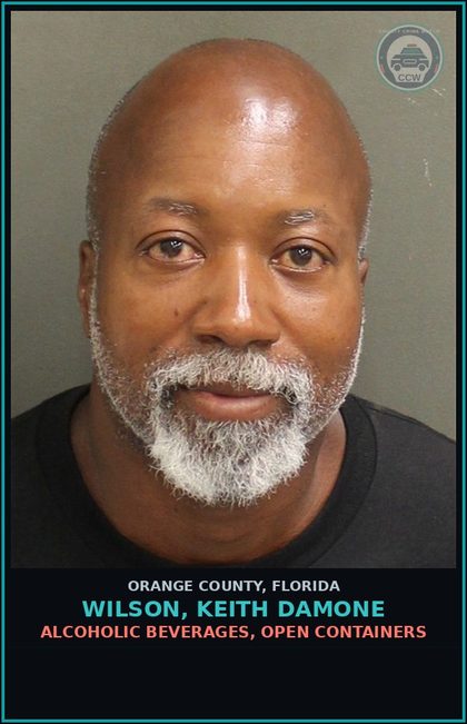 CCW arrest card for WILSON, KEITH DAMONE in Orange County: ALCOHOLIC BEVERAGES, OPEN CONTAINERS