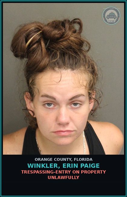 CCW arrest card for WINKLER, ERIN PAIGE in Orange County: TRESPASSING-ENTRY ON PROPERTY UNLAWFULLY