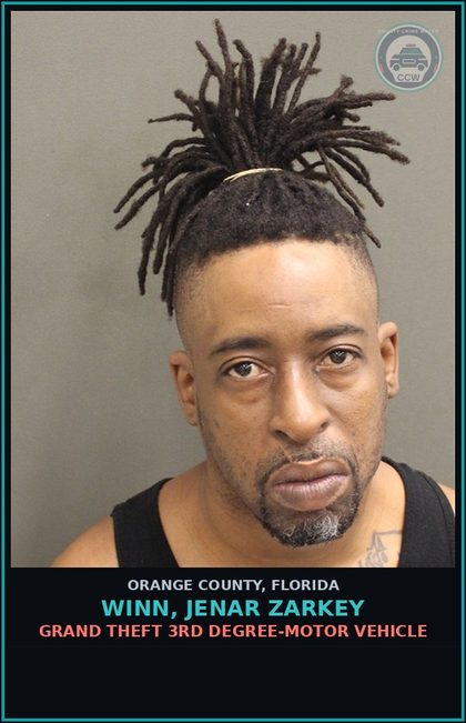 CCW arrest card for WINN, JENAR ZARKEY in Orange County: GRAND THEFT 3RD DEGREE-MOTOR VEHICLE