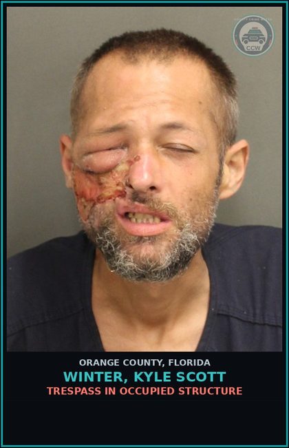 CCW arrest card for WINTER, KYLE SCOTT in Orange County: TRESPASS IN OCCUPIED STRUCTURE