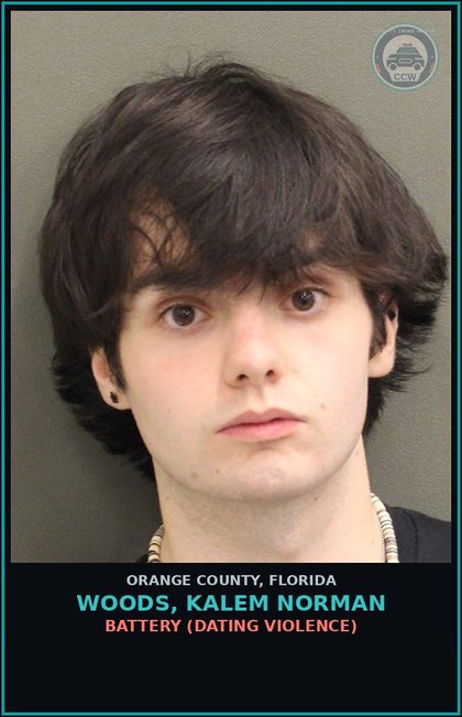 CCW arrest card for WOODS, KALEM NORMAN in Orange County: BATTERY (DATING VIOLENCE)