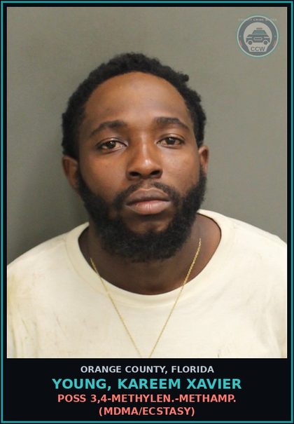CCW arrest card for YOUNG, KAREEM XAVIER in Orange County: POSS 3,4-METHYLEN.-METHAMP. (MDMA/ECSTASY)