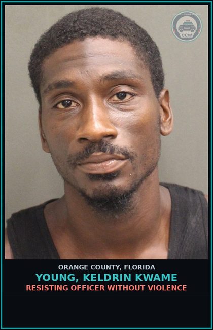 CCW arrest card for YOUNG, KELDRIN KWAME in Orange County: RESISTING OFFICER WITHOUT VIOLENCE