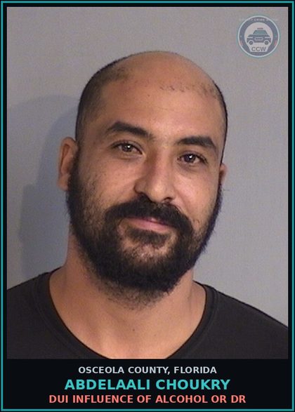 CCW arrest card for ABDELAALI CHOUKRY in Osceola County: DUI INFLUENCE OF ALCOHOL OR DR