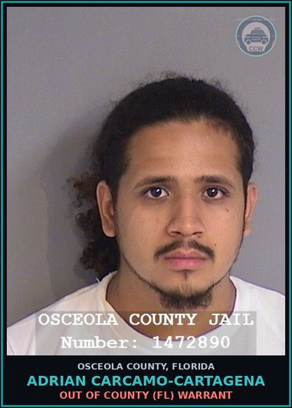 CCW arrest card for ADRIAN CARCAMO-CARTAGENA in Osceola County: OUT OF COUNTY (FL) WARRANT