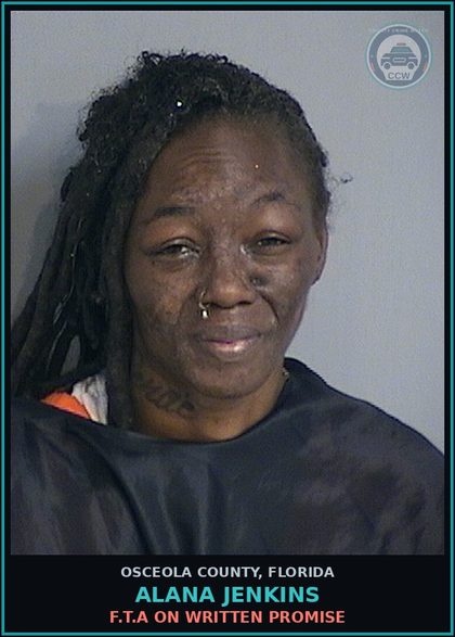 CCW arrest card for ALANA JENKINS in Osceola County: F.T.A ON WRITTEN PROMISE