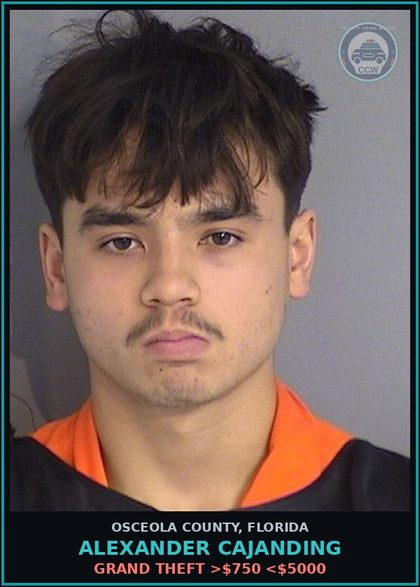 CCW arrest card for ALEXANDER CAJANDING in Osceola County: GRAND THEFT >$750 <$5000