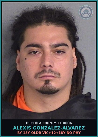 CCW arrest card for ALEXIS GONZALEZ-ALVAREZ in Osceola County: BY 18Y OLDR VIC>12<18Y NO PHY