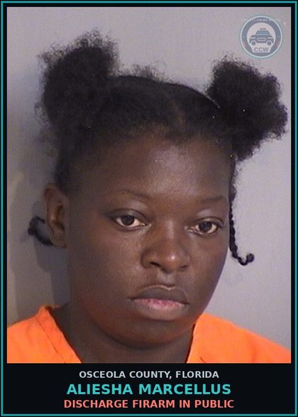 CCW arrest card for ALIESHA MARCELLUS in Osceola County: DISCHARGE FIRARM IN PUBLIC