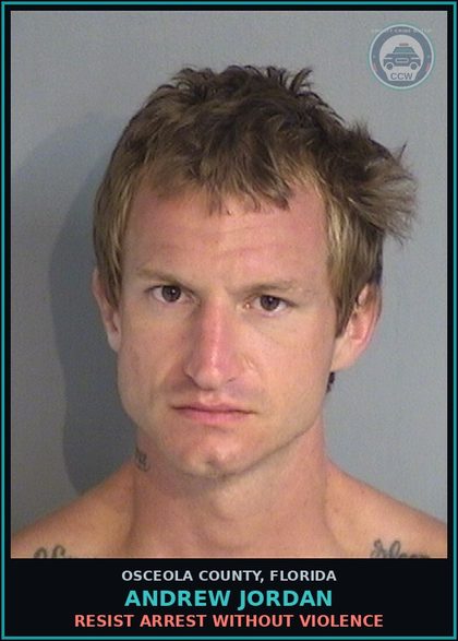 CCW arrest card for ANDREW JORDAN in Osceola County: F.T.A ON WRITTEN PROMISE