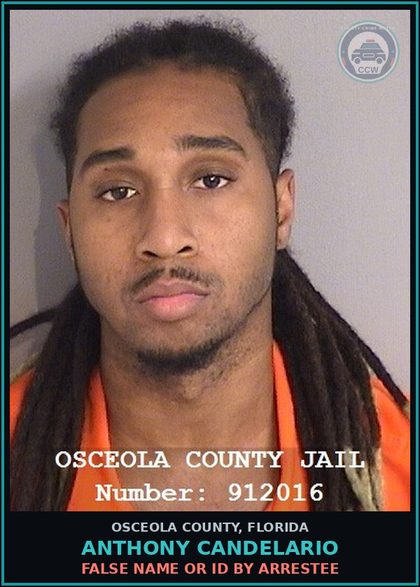 CCW arrest card for ANTHONY CANDELARIO in Osceola County: FALSE NAME OR ID BY ARRESTEE