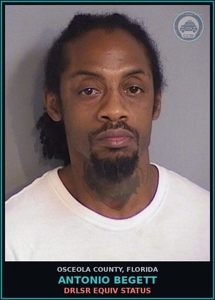 CCW arrest card for ANTONIO BEGETT in Osceola County: DRLSR EQUIV STATUS