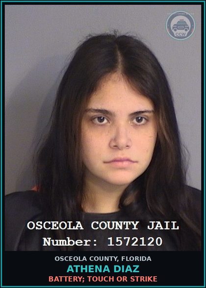 CCW arrest card for ATHENA DIAZ in Osceola County: BATTERY; TOUCH OR STRIKE