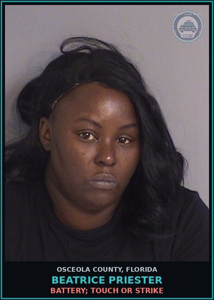 CCW arrest card for BEATRICE PRIESTER in Osceola County: BATTERY; TOUCH OR STRIKE