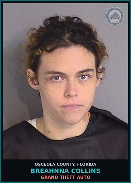 CCW arrest card for BREAHNNA COLLINS in Osceola County: GRAND THEFT AUTO