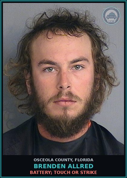 CCW arrest card for BRENDEN ALLRED in Osceola County: BATTERY; TOUCH OR STRIKE