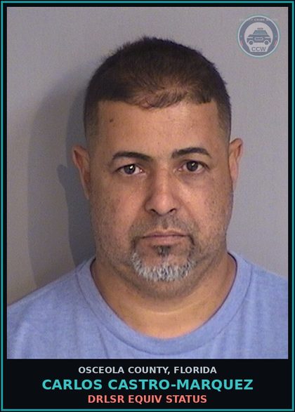 CCW arrest card for CARLOS CASTRO-MARQUEZ in Osceola County: DRLSR EQUIV STATUS