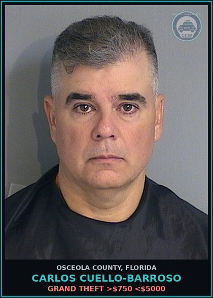 CCW arrest card for CARLOS CUELLO-BARROSO in Osceola County: GRAND THEFT >$750 <$5000
