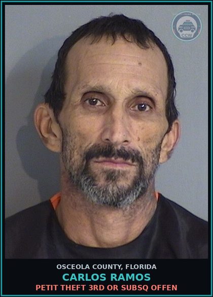 CCW arrest card for CARLOS RAMOS in Osceola County: PETIT THEFT 3RD OR SUBSQ OFFEN
