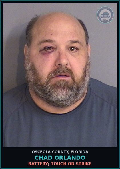 CCW arrest card for CHAD ORLANDO in Osceola County: BATTERY; TOUCH OR STRIKE