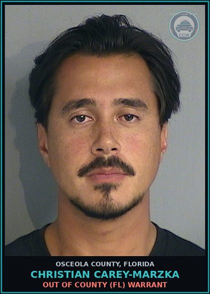 CCW arrest card for CHRISTIAN CAREY-MARZKA in Osceola County: OUT OF COUNTY (FL) WARRANT