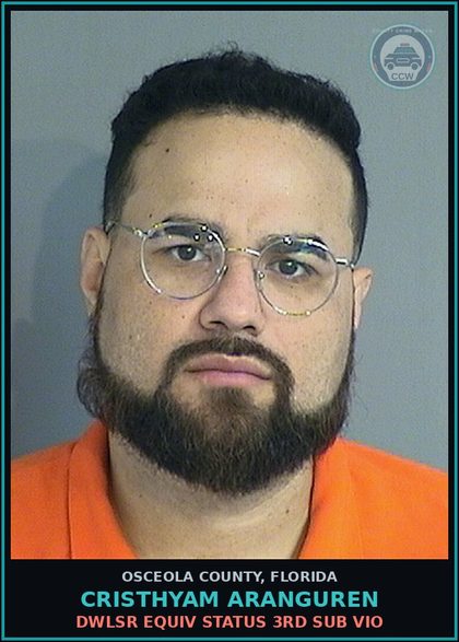 CCW arrest card for CRISTHYAM ARANGUREN in Osceola County: DWLSR EQUIV STATUS 3RD SUB VIO