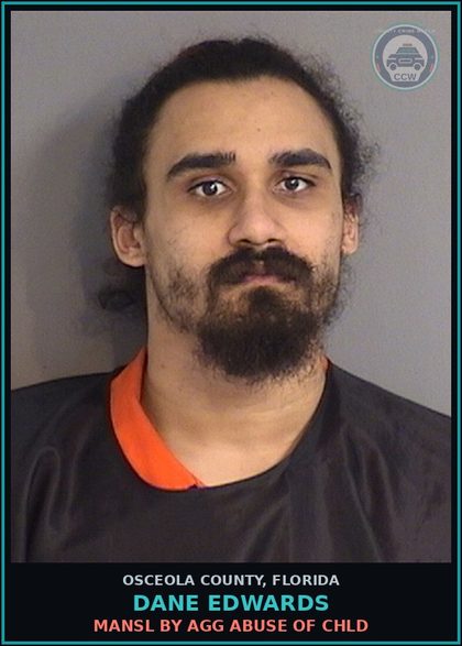 CCW arrest card for DANE EDWARDS in Osceola County: MANSL BY AGG ABUSE OF chld