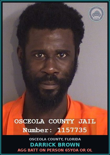 CCW arrest card for DARRICK BROWN in Osceola County: AGG BATT ON PERSON 65YOA OR OL