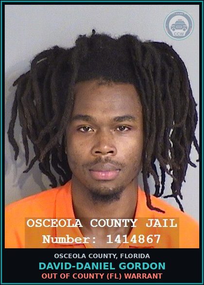 CCW arrest card for DAVID-DANIEL GORDON in Osceola County: OUT OF COUNTY (FL) WARRANT