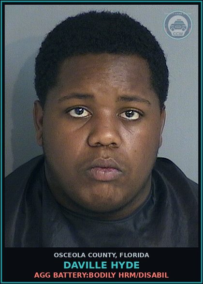 CCW arrest card for DAVILLE HYDE in Osceola County: AGG BATTERY:BODILY HRM/DISABIL