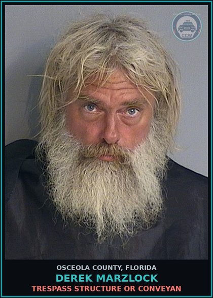 CCW arrest card for DEREK MARZLOCK in Osceola County: TRESPASS STRUCTURE OR CONVEYAN