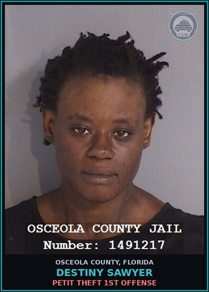 CCW arrest card for DESTINY SAWYER in Osceola County: PETIT THEFT 1ST OFFENSE