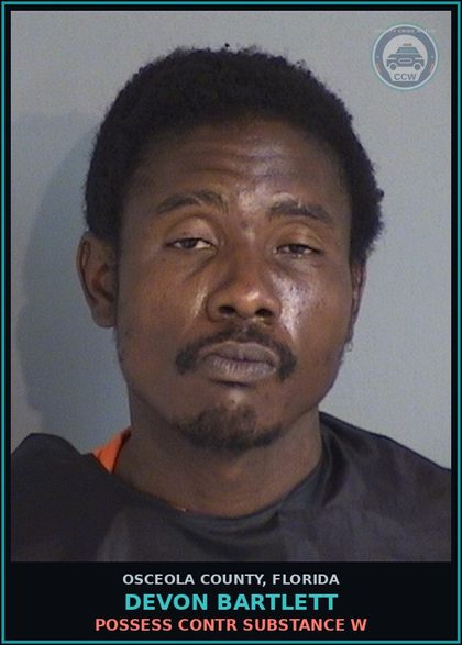 CCW arrest card for DEVON BARTLETT in Osceola County: POSSESS contr substance W