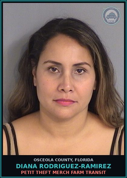 CCW arrest card for DIANA RODRIGUEZ-RAMIREZ in Osceola County: PETIT THEFT MERCH FARM TRANSIT