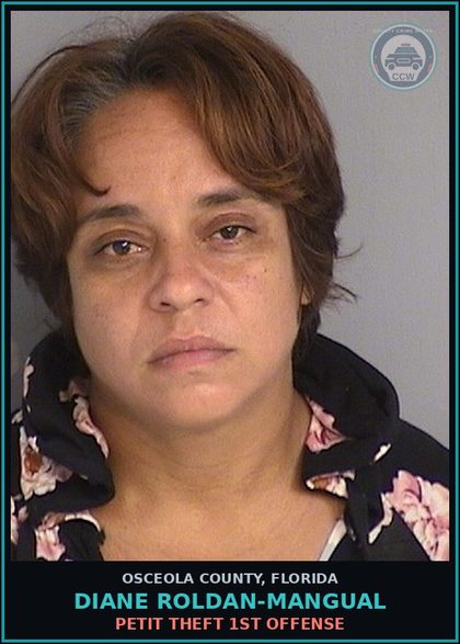 CCW arrest card for DIANE ROLDAN-MANGUAL in Osceola County: PETIT THEFT 1ST OFFENSE