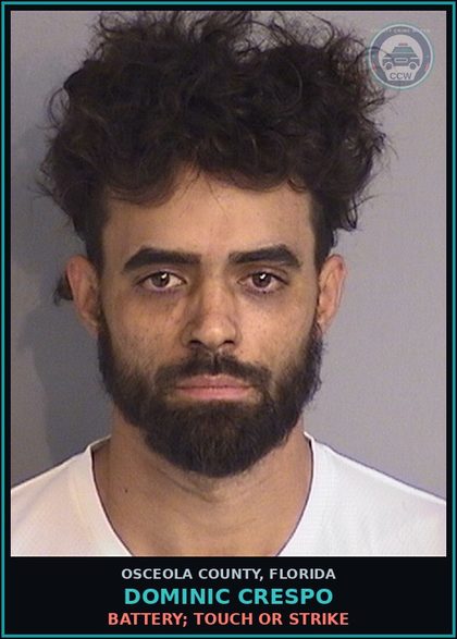CCW arrest card for DOMINIC CRESPO in Osceola County: DWLSR EQUIV STATUS 3RD SUB VIO