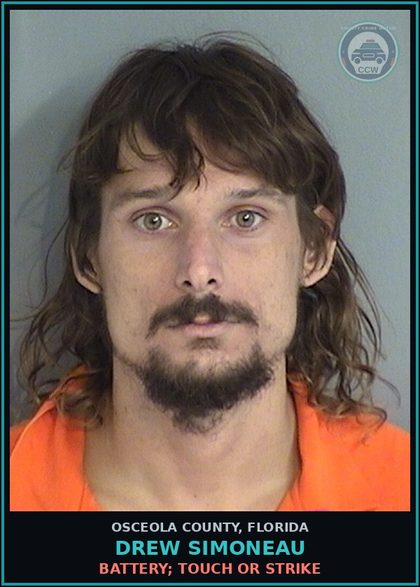CCW arrest card for DREW SIMONEAU in Osceola County: AGGRAV ASSLT W/ DEADLY WPN W/O