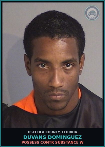 CCW arrest card for DUVANS DOMINGUEZ in Osceola County, Florida: POSSESS contr substance W