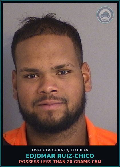 CCW arrest card for EDJOMAR RUIZ-CHICO in Osceola County: POSSESS LESS THAN 20 GRAMS CAN