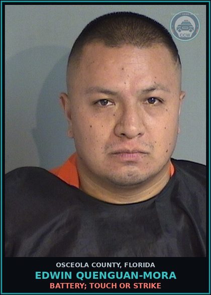 CCW arrest card for EDWIN QUENGUAN-MORA in Osceola County: AGG ASSLT W/DEAD WEAP/WOI2KILL