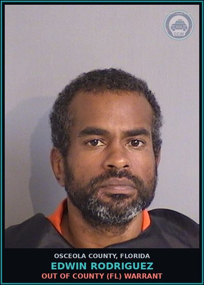 CCW arrest card for EDWIN RODRIGUEZ in Osceola County: OUT OF COUNTY (FL) WARRANT