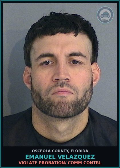 CCW arrest card for EMANUEL VELAZQUEZ in Osceola County: VIOLATE PROBATION/ COMM CONTRL