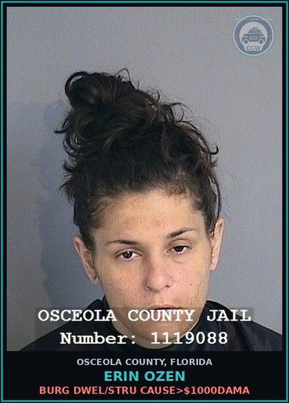 CCW arrest card for ERIN OZEN in Osceola County: BURG DWEL/STRU CAUSE>$1000DAMA