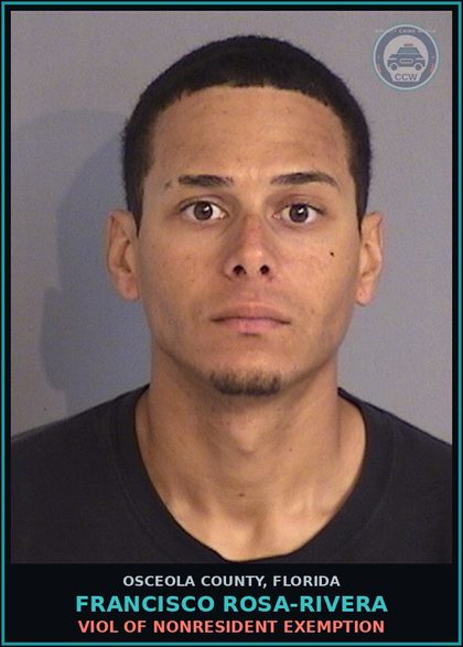 CCW arrest card for FRANCISCO ROSA-RIVERA in Osceola County: VIOL OF NONRESIDENT EXEMPTION