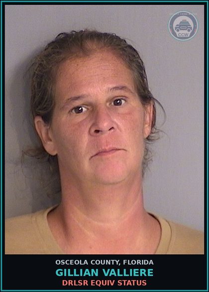 CCW arrest card for GILLIAN VALLIERE in Osceola County: DRLSR EQUIV STATUS