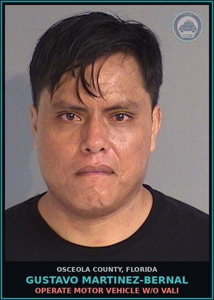 CCW arrest card for GUSTAVO MARTINEZ-BERNAL in Osceola County: OPERATE MOTOR VEHICLE W/O VALI